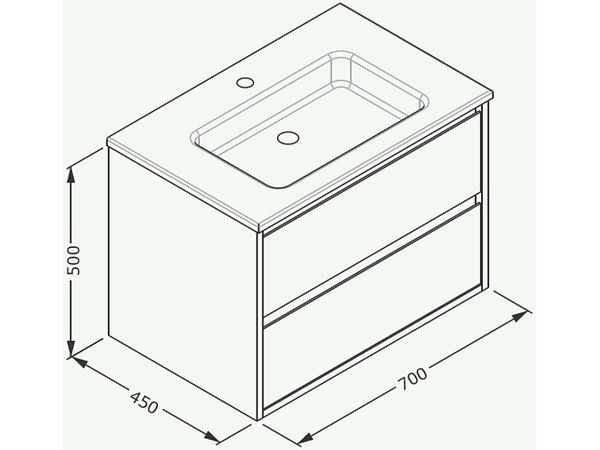 Pro basin unit 2 drawers, grey 70cm