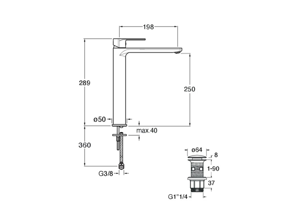 Ok@y washbasin mixer tall + pop up