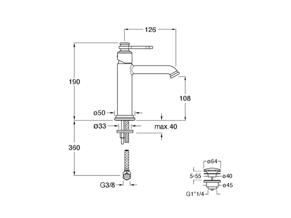 Regular single-control deck-mounted single-hole washbasin mixer + pop up