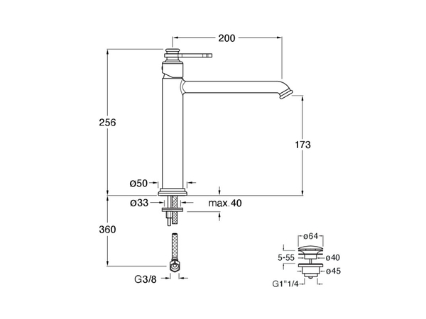 Medium single-control deck-mounted single-hole washbasin mixer + pop up