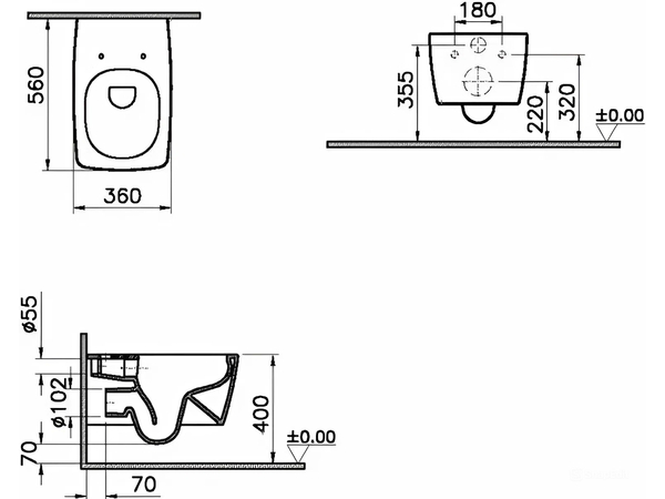First  WC wall hung rimless white (without bidet hole)