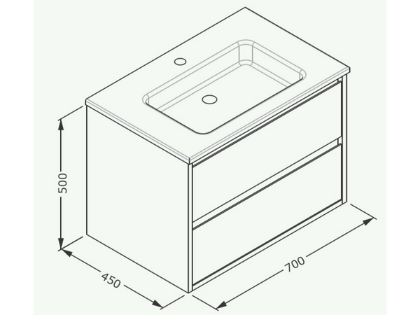 Pro basin unit 2 drawers white 70cm